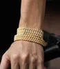 Hip Hop Cz Stone pavimentou Bling Iced Out Watch Band Link Chain Bracelets Bangle para Men Rapper Jewelry Drop Gold6548963