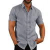 Camisas de linho de algodão de verão para homens camisas de mangas curtas casuais blusas de colarinho de colarinho de colarinho sólido