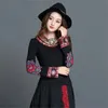 Magliette vintage donne autunno primavera in stile messico in stile hippie a manica lunghe o collo nero maglietta floreale tops 240412 240412