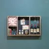 Plaques décoratives étagères murales rétro industrielles en métal avec casier à vin d'horloge