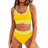 Kadın Mayo Kontrast Renkli Plaj Giyim Şık Bikini Yüksek Bel Kılavuzu ile Seti U Yağlı Tank Top Blok Tasarımı Plaj için Sportif
