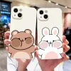 Caso de telefone emparelhado de casal de bunny urso fofo para iPhone 15 14 13 12 11 Pro xs max mini se2 7 8 15 mais x xr amantes suaves coques