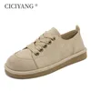 Casual Shoes Ciciyang Flat Board Kvinna äkta läder 2024 Spring Women Retro Lace-Up Ladies