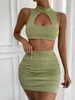 Casual Dresses Kesiachiccly Summer Sleeveless Bodycon Dress Hollow Out Ruched Cut 2 Layer Mini Vestido Sexy Green For Women 2024