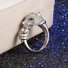 HOYON 14K White gold color Leopard head ring female personality temperament emerald zircon jewelry for party box240412