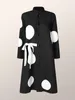 Robes décontractées yeezzi femmes de style britannique bouton à polka-dot de support de support élégant midi printemps automne à manches longues