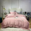 Bedding Sets Luxury White Silk Cotton Butterfly Embroidery Set Jacquard Duvet Cover Bed Fitted Sheet Pillowcases Home Textiles