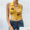 Womens Tanks Camis Open Back Sleeveless Knitted Cropped Top Ladies Y Y2K Vest Autumn Print V-Neck Button Sweater Summer Drop Delivery Dhorn