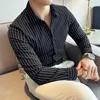 メンズカジュアルシャツ細かいハイエンドセンスビジネスタイプルーズクラシックオールインワンポイントカラーストライプシャツのトレンドスリムな男性長袖