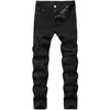 Denim Jeans Hole Design Fashion Lack Foot Casual Hosen Strecken regelmäßig Fit Black Long Hip Hop Mens vier Saison Plus Size 240403