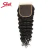 Clôture en dentelle de vague profonde brésilienne élégante 100% Remy Human Hair 4x4 Swiss Lace Natural Color Top Fertures 8-18 pouces