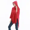 Vrouwen winter gebreide capuchon poncho cape massieve kleur haakkrochet omzoomde tassel sjaal wrap oversized pullover Boheemse sjaal sjaal