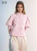 Blouses pour femmes ECR Sweet Pink Shirts pour femmes Revers Patchwork Patchwork Pearls Elegant Single Simple Femme Fashion Clothe
