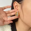 Boucles d'oreilles cerceaux USENSET 2024 TRENDY MOLLOW MESH ACIER ACIER CALLE C SHAPED ZIRCONIA INRREND METAL BIRD'S NEST 18K GOLD PLATED