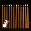 Pack of 12 Warm White Remote Flameless LED Taper Candles Realistic Plastic 11 inch Long Ivory White Battery Operated Candlestic Y233C