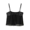 Women's Tanks YENKYE 2024 Women Sexy Semi Sheer Patchwork Black Camis Chic Front Lace Up Summer Crop Top
