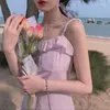 Casual Dresses One Piece Dress Korean Elegant Strap Women Square Collar Chiffon Lace Mini Beach Bandage Design 2024 Summer Sexy