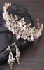 Zarif boncuklu kristal gelin tiara küpeleri el yapımı balo quinceanera düğün taç küpe seti üç renk pembe altın2124570