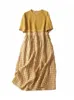 Summer Loose Plaid Women Dresses Short Sleeve Oneck Patchwork Cotton Vintage Daily Dress Retro Casual Female Sundress 240412