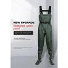 Pants Durable PVC Fishing Pants Waterproof Leather Straps Halfbody Protection Wading Suit Jumpsuit with OnePiece Shoes