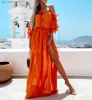 Abiti casual di base Hirigin Women Slash Neck Slittura Lunghezza pala rotagioni lungo vestito in stile Casual Beach Solid Color Style Summer Vestidos Robe T240412