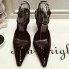 Dress Shoes Baeromad Fashion Runway Summer Black Elegant Thin High Heeled Women's Sexy Pointed Toe Shallow Mouth Ankle Strap