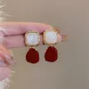 Boucles d'oreilles Perl Blue Square Crystal géométrique pour femmes Opale Fashion rétro Red Pendant Heart Hoop Bijoux