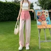 Frauen Jeans rosa heterosexuelle Frauen hoher Taille Chic Denim Pant Reißverschluss Streetwear Weitbein -Verlaufhose Y2K Harajuku Knöchellänge
