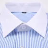 Mens Classic French Cuffs Striped Dress Shirt Single Patch Pocket Standard-fit Long Sleeve Wedding Shirts Cufflink Included 240407