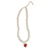Kedjor rubys hjärta hänge choker mode pärlsträngar halsband för kvinnliga smycken