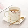 Koppar tefat nordisk stil marmorerad keramisk kaffekopp och tefat te set blomma frukost vatten mugg espresso