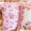 Cushion/Decorative Pillow High Quality Pink Pillowcase Bow Floral Decorative Pillows For Sofa Double-Sided Printed 40X40 Square Er D Dhj06