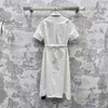 Basic & Casual Dresses Designer Spring Summer New High Grade Elegant Style Letter Belt Wrapped Waist Slimming Shirt Short sleeved Dress K2BI