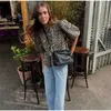 Женские блузки Dayifun 2024 Summer Lace Up Design Leopard Print Ridts Demprament Casual Bubble Blusas Cardigan Cardigan