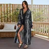 Rayon Beach Dress Oversized Bikini Kimono Women's Fashion Cover Ups V-Neck Long Sleeve Sundress Mujer Vestidos