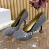 Klänningskor Spring Autumn Bling Crystal Pumps Women Round Toe Grunt Mouth High Heel Rhinestone Single Ladies Sexy Party