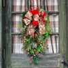 Fleurs décoratives Garlands artificiels mures décorations suspendues couronne d'arbre de Noël avec des fournitures de fête à bowknot ornements b03d