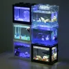 Desktop Mini Fish Tank USB LED Fish Box Aquarium Blocks staplade för hemmakontorets skrivbordsdekor