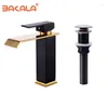 Robinets de lavabo de salle de bain Bakala Golden / Black Waterfall Faucet Brass Bassin Mixin Tap Cold Raindeur