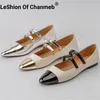 Casual Shoes LeShion Of Chanmeb Women Soft Sheepskin Leather Mary Jane Flat Silver Double Strap Hook&Loop Comfort Flats 41