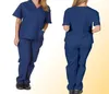 Women039s calças capris cor sólida unissex homens mulheres mangas curtas v enfermeiras de pescoço esfolia as torcentas de enfermagem uniforme de trabalho 4713592