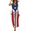 Lässige Kleider Puerto Rico Flagge Kleid Ladieskawaii Maxi gegen Hals hohe Taille Koreanische Mode Custom Böhmen Lang