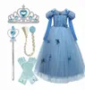 Girl039s Vestidos Princess Dress Girl Birthday Halloween traje para roupas de meninas roupas de cosplay vestido longo azul fanc8073541