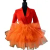 Kjolar NWE 2024 REAL Bild Orange Mini Tulle Tiered Ruffles Short Tutu kjol Kvinnor Elastisk skräddarsydd vår