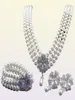 Rhodium Silver Tone IvoryCream Pearl Bridal Jewelry Set Wedding Necklace Bracelet and Earrings Sets1285313