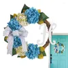 Fleurs décoratives Hortensia Flower Wreath Blue White Farmhouse pour porte d'entrée Porche avant artificiel avec arc