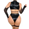 Toptan Kadın Seksi Mesh See-Through See-Through Lingerie İç çamaşırı Yetişkin Lady Egzotik Pu Bodysuit Gece Kulübü Baharatlı Kostümler Kıyafetler 240401