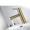 Bathroom Sink Faucets MTTUZK Solid Brass Brushed Gold Basin Faucet Cold Mixer Tap Deck Mounted Single Handle Round Water
