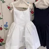 Moda bebê menina princesa algodão tira vestido de criança suspensa infantil vestido preto cor sólida cor sólida verão roupas de bebê 2-12y 240329