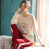 Heimkleidung Herbst 2024 Frauen Baumwolle Kawaii Kitty Pyjamas Tracksuit Nightie Winter Koreanische Langärmel und Hosen Pijama zweiteiliger Anzug